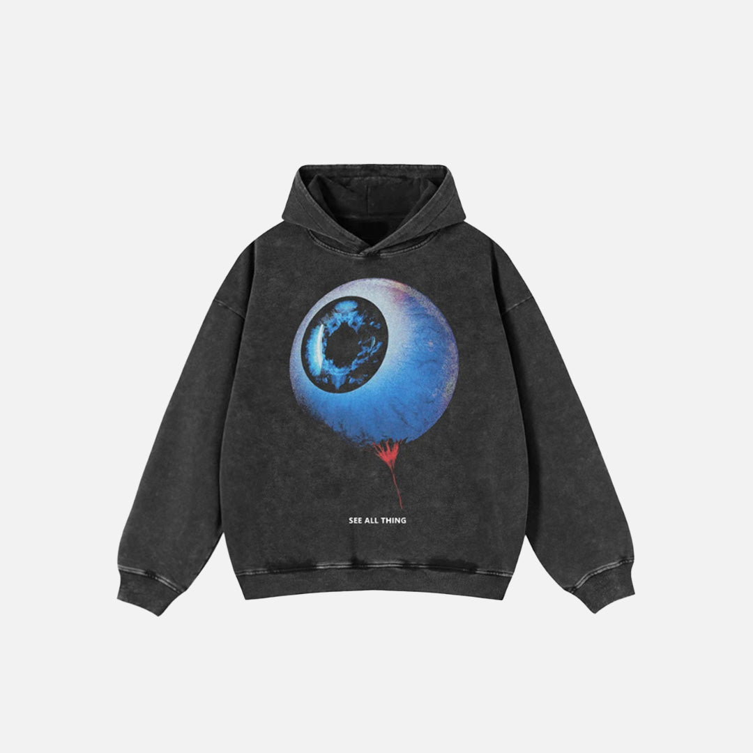 Y2K Her Şeyi Gören Göz Grafik Kapüşonlu Sweatshirt