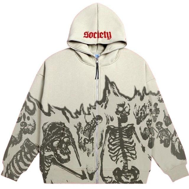 Kafatası Gotik Fermuarlı Hoodie