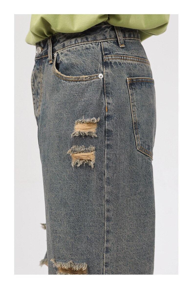 Retro Delikli Kot Kot Pantolon