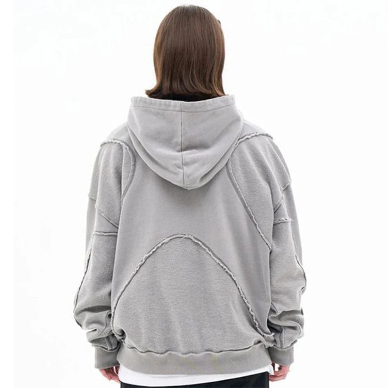 Hip-Hop Tarzı Splicing Retro Kapüşonlu Sweatshirt