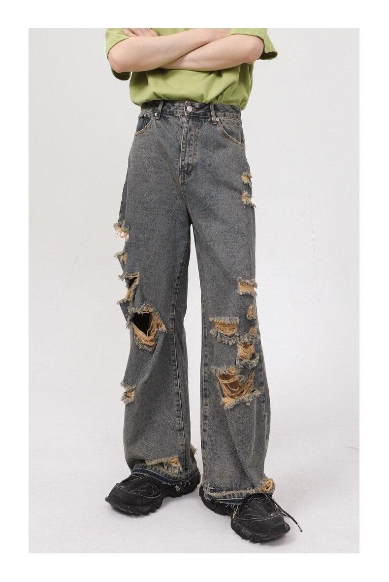 Retro Delikli Kot Kot Pantolon