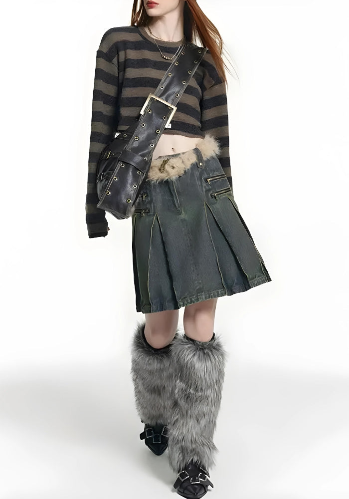 Y2K Grunge Faux Leather Belted Çanta