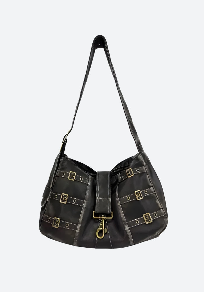 Y2K Grunge Faux Leather Belted Çanta
