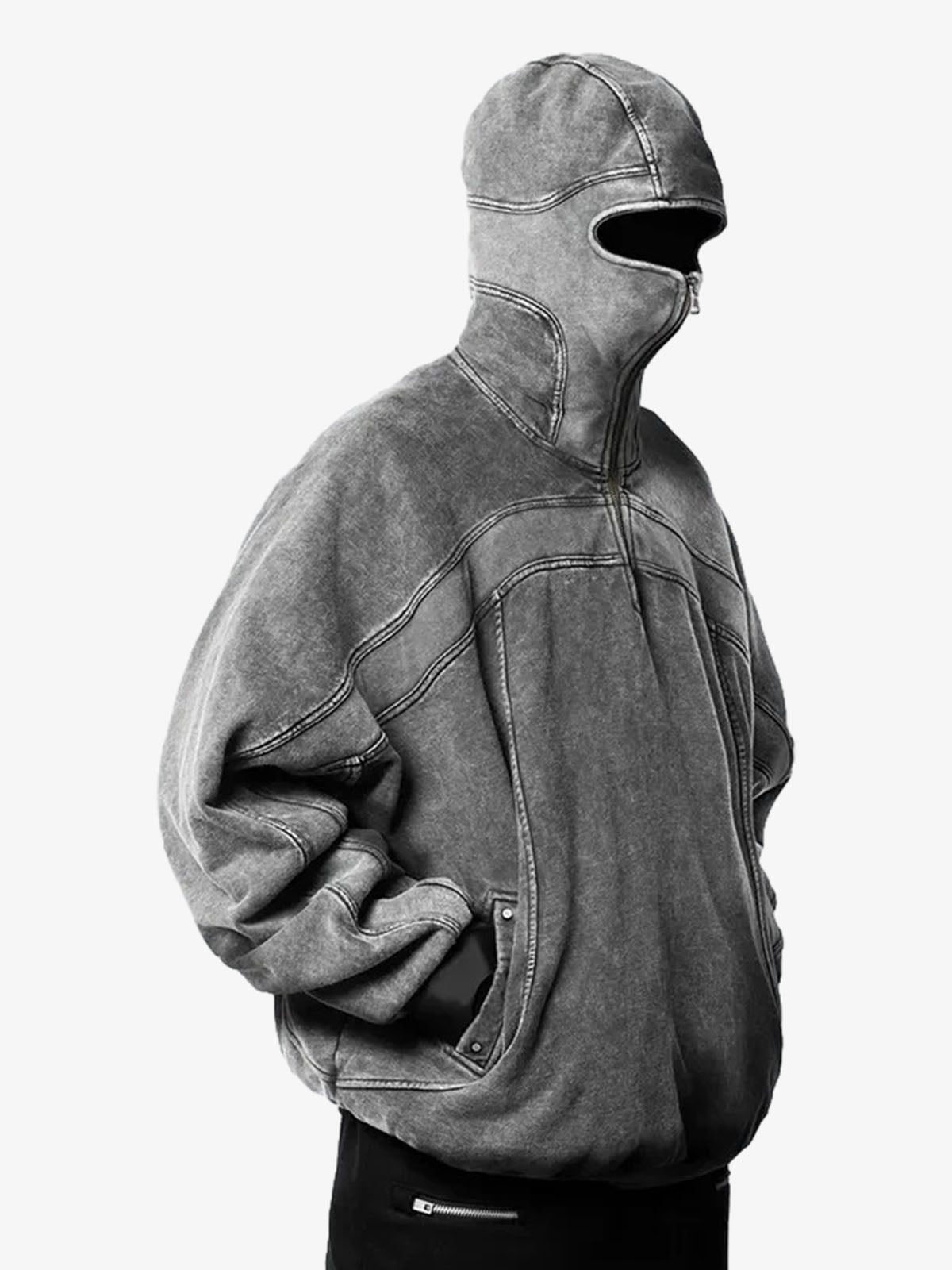 Fermuarlı Fleeceli Retro Eye-Hood Kapüşonlu Sweatshirt
