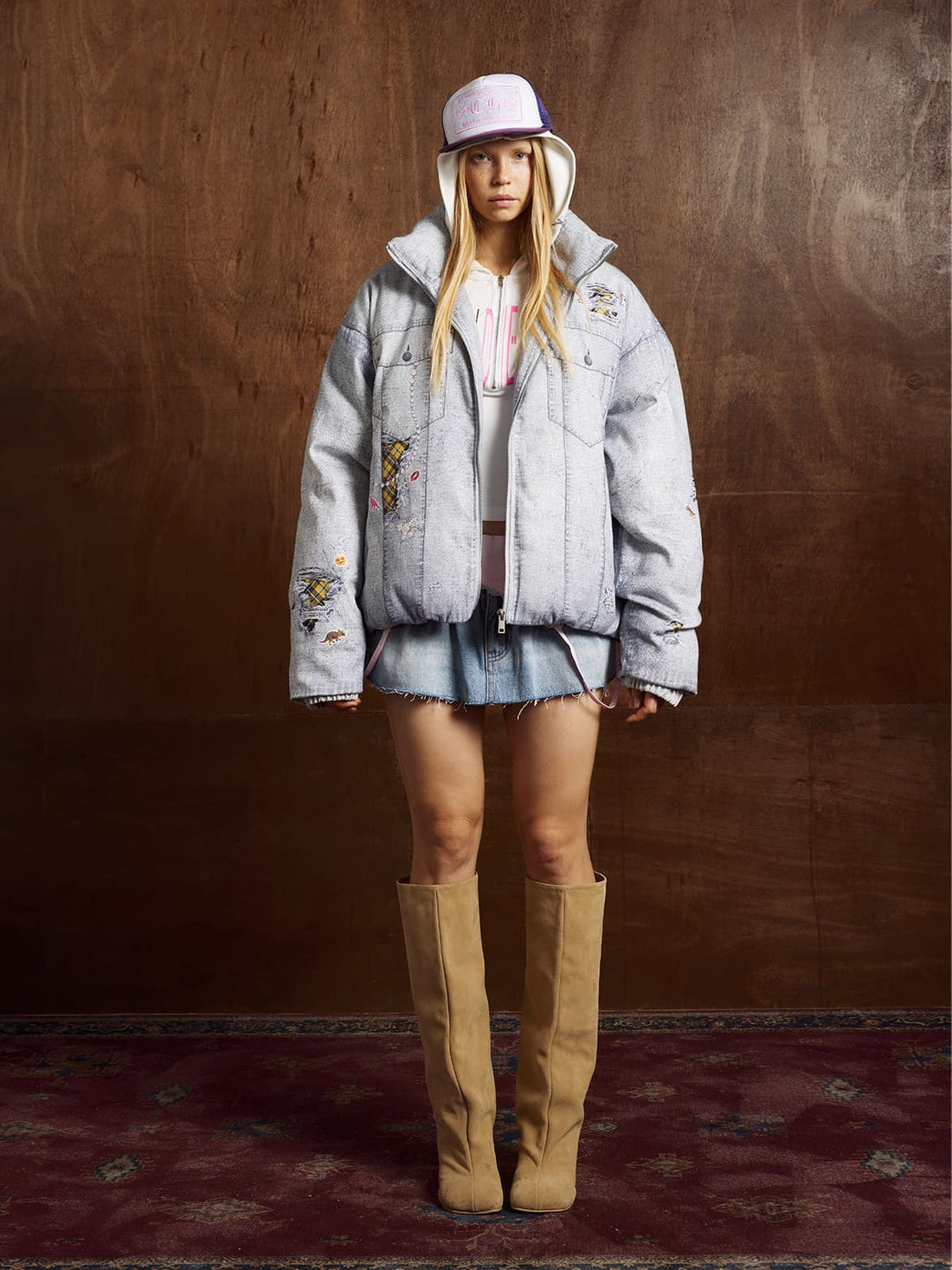 İllüzyon Denim Baskılı Ceket | Dik Yaka