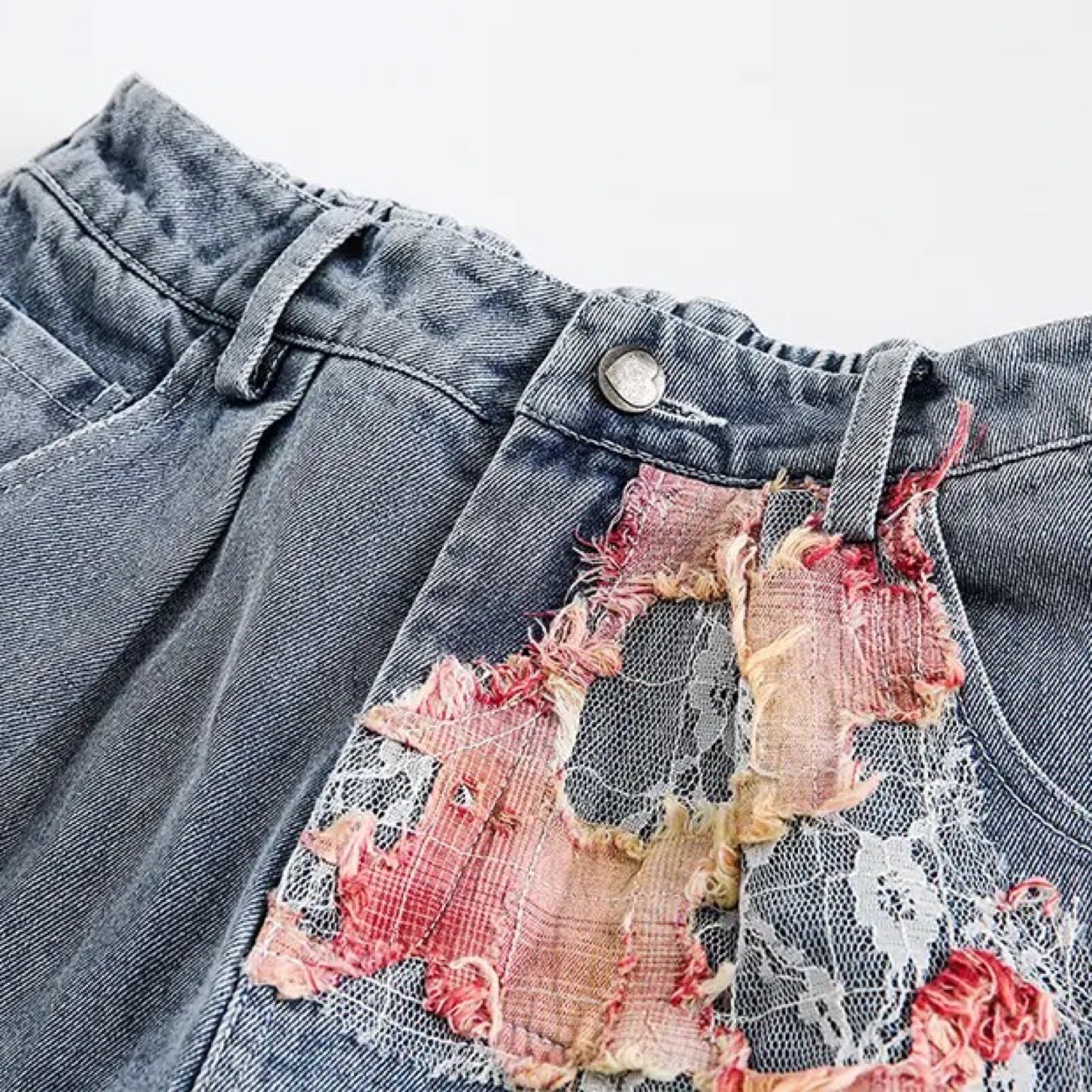 Lace Patchwork Denim Şort