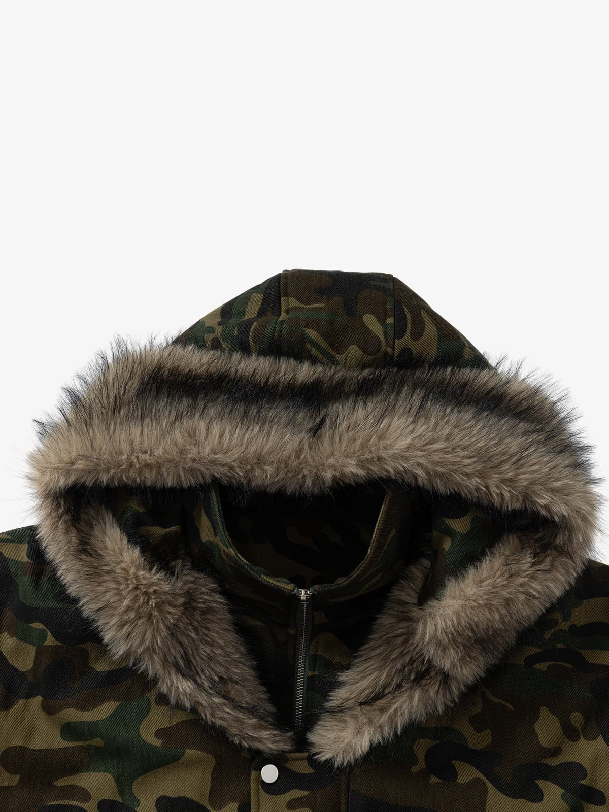 Vintage Kamuflaj Bomber | Kürklü Kapüşonlu