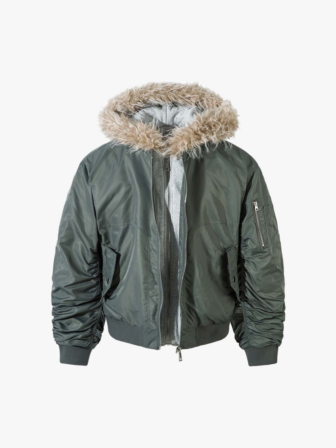 Vintage Kürklü Kapüşonlu Şişme Bomber Ceket