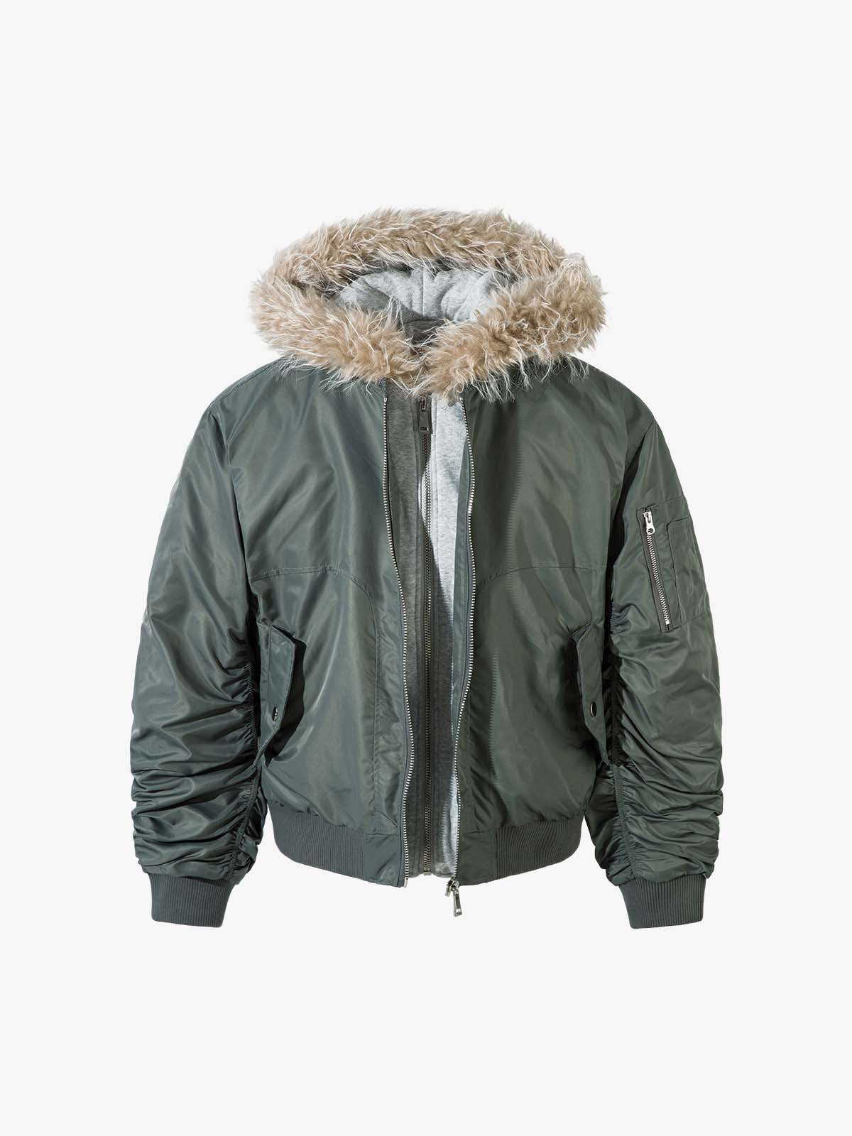 Vintage Kürklü Kapüşonlu Şişme Bomber Ceket