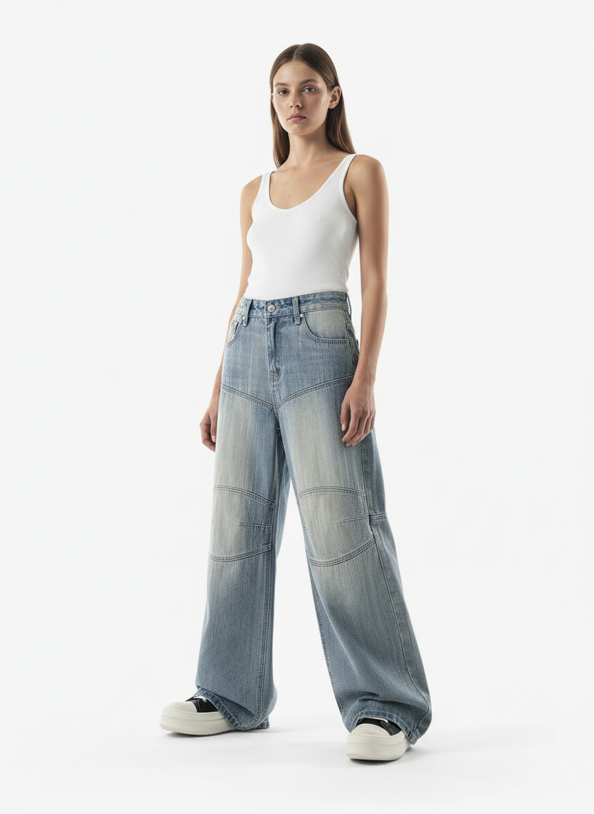 Vintage Yıkamalı Baggy Jean | Patchwork