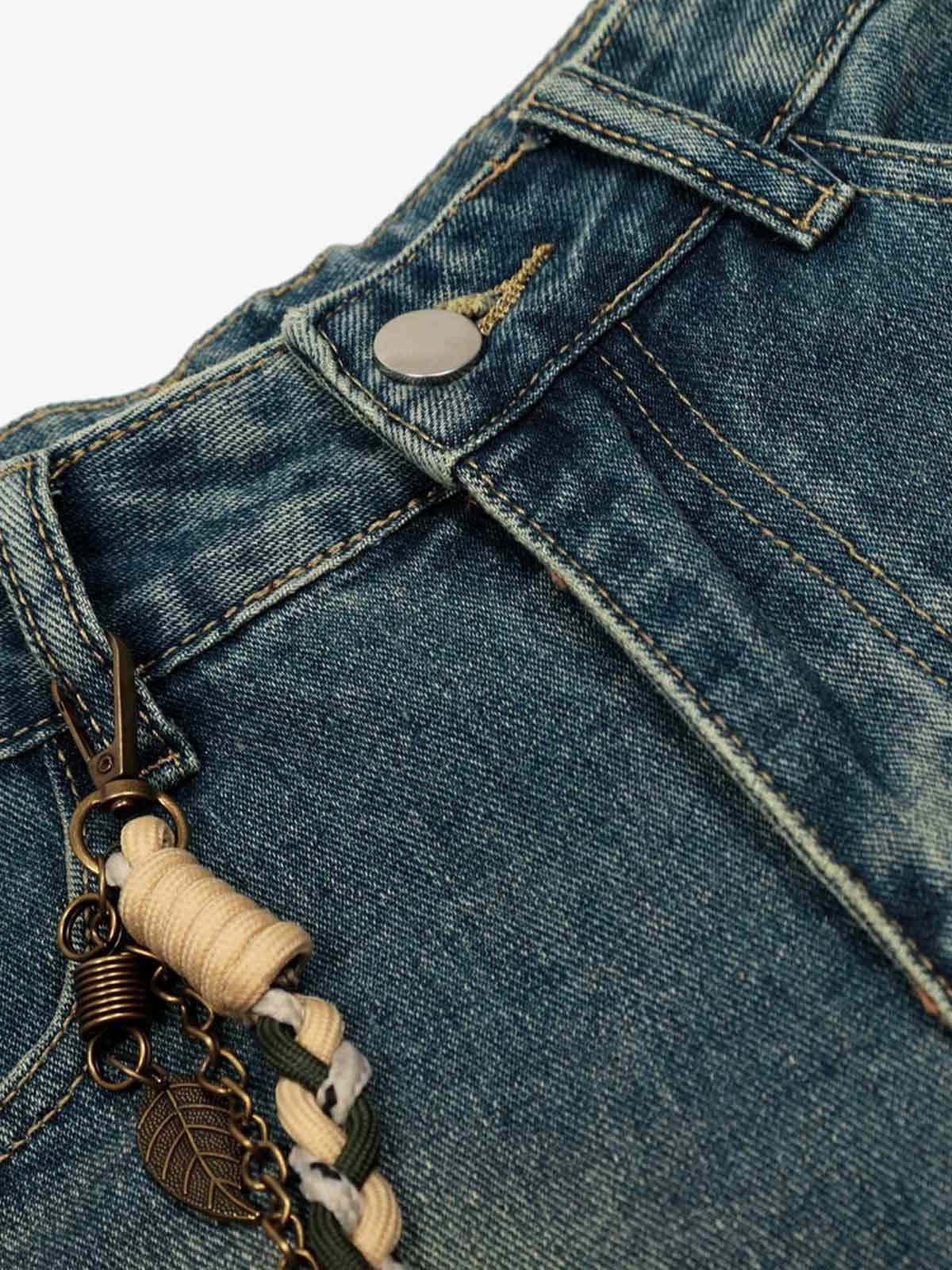 Vintage Inkjet Yıpratmalı Dirty Dye Yıkamalı Scimitar Jean