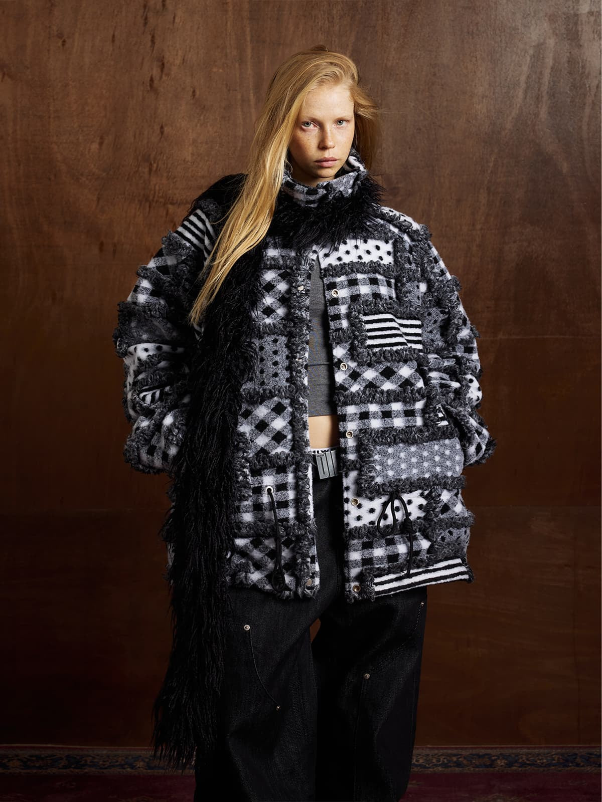 Vintage Sherpa Ceket | Ekose Puantiye Çift Taraflı