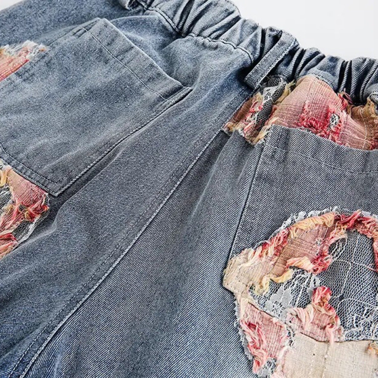 Lace Patchwork Denim Şort