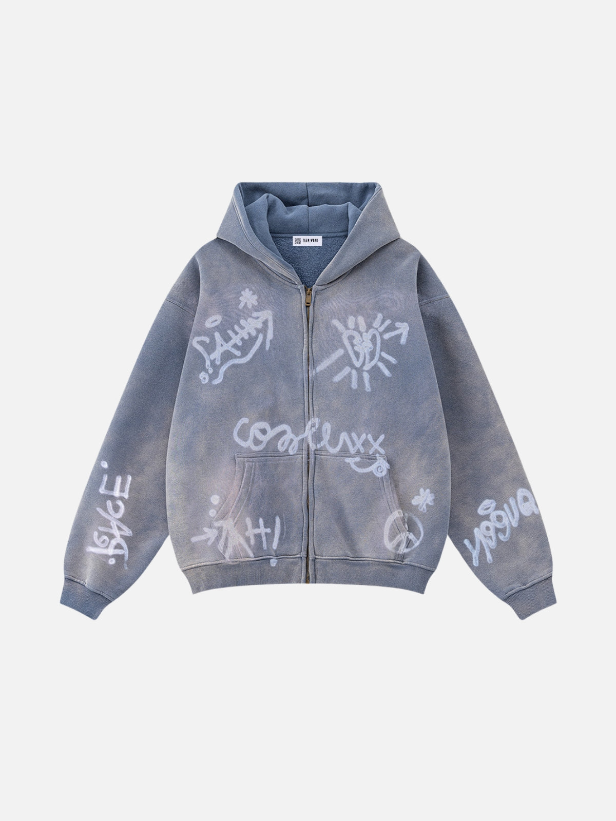 UrbanLaws Sokak Modası Print Zip-Up Oversize Hoodie