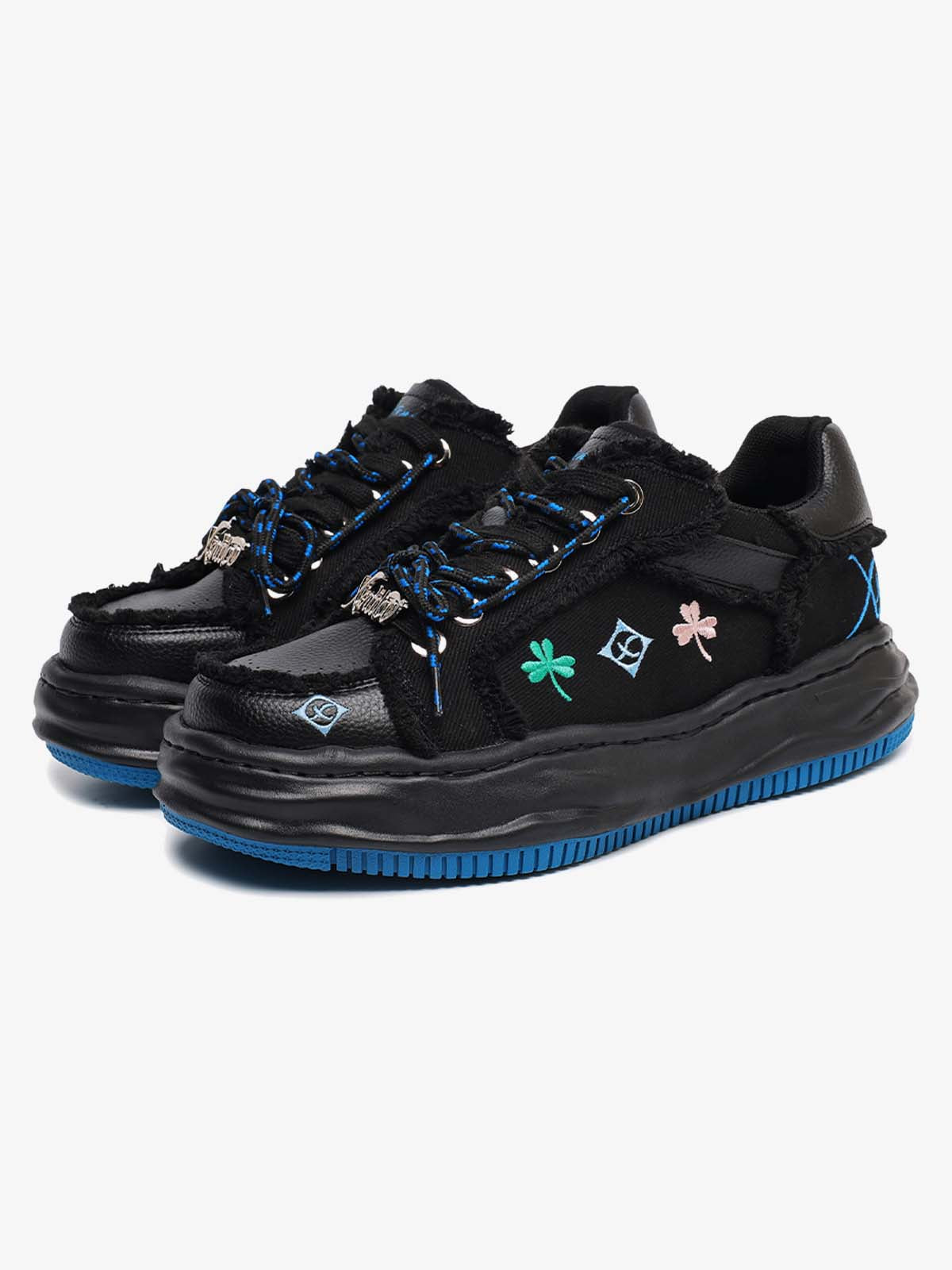UrbanLaws Sokak Modası Frayed Denim Floral Embroidered Spor Ayakkabı