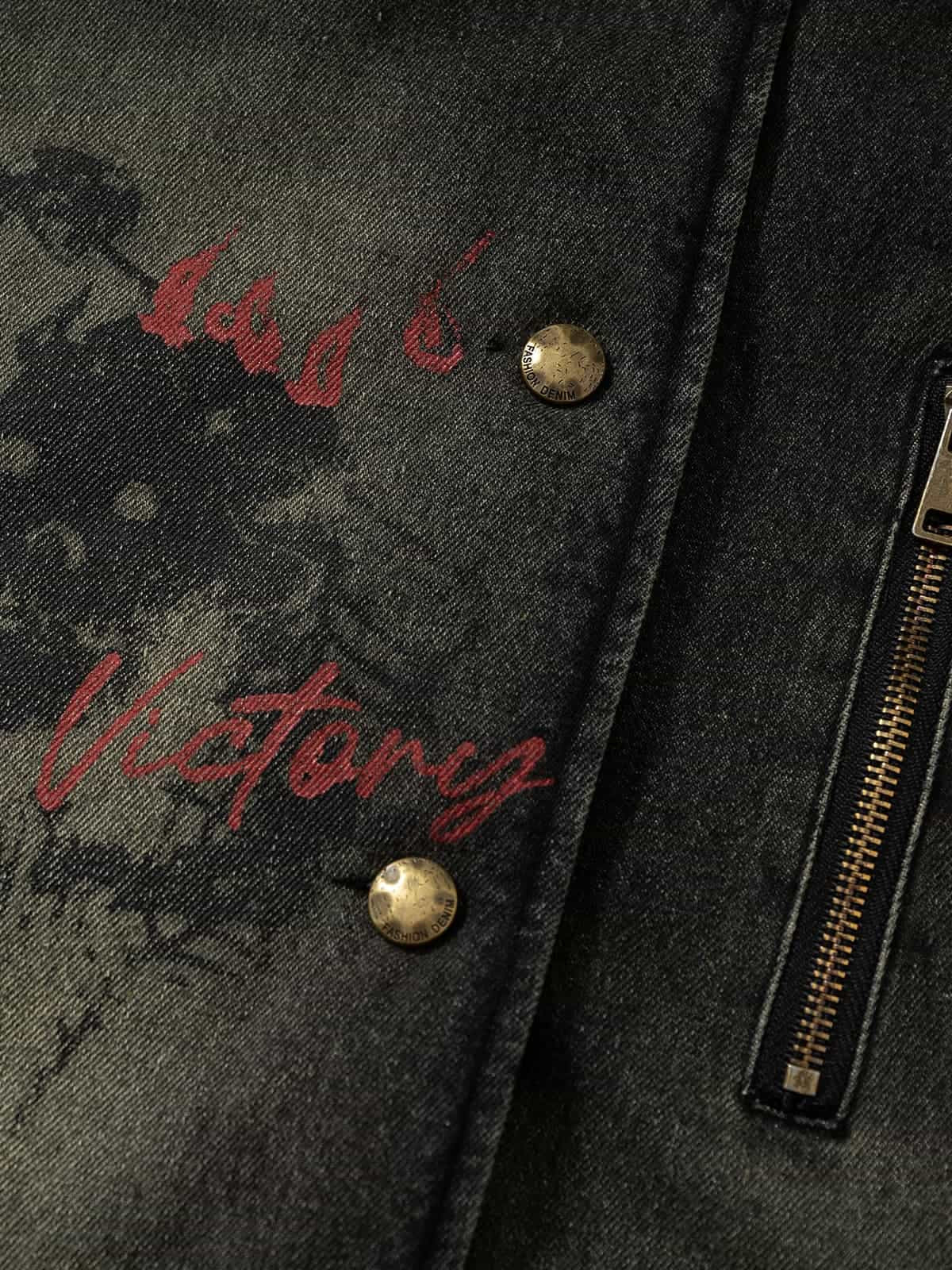 Graffiti Denim Ceket | Uzun Kesim & Kuzu Fleece