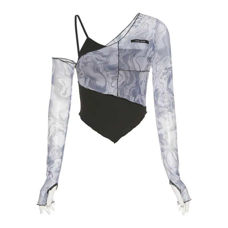 MARBLED WAVE ASYMMETRY CROP TOP