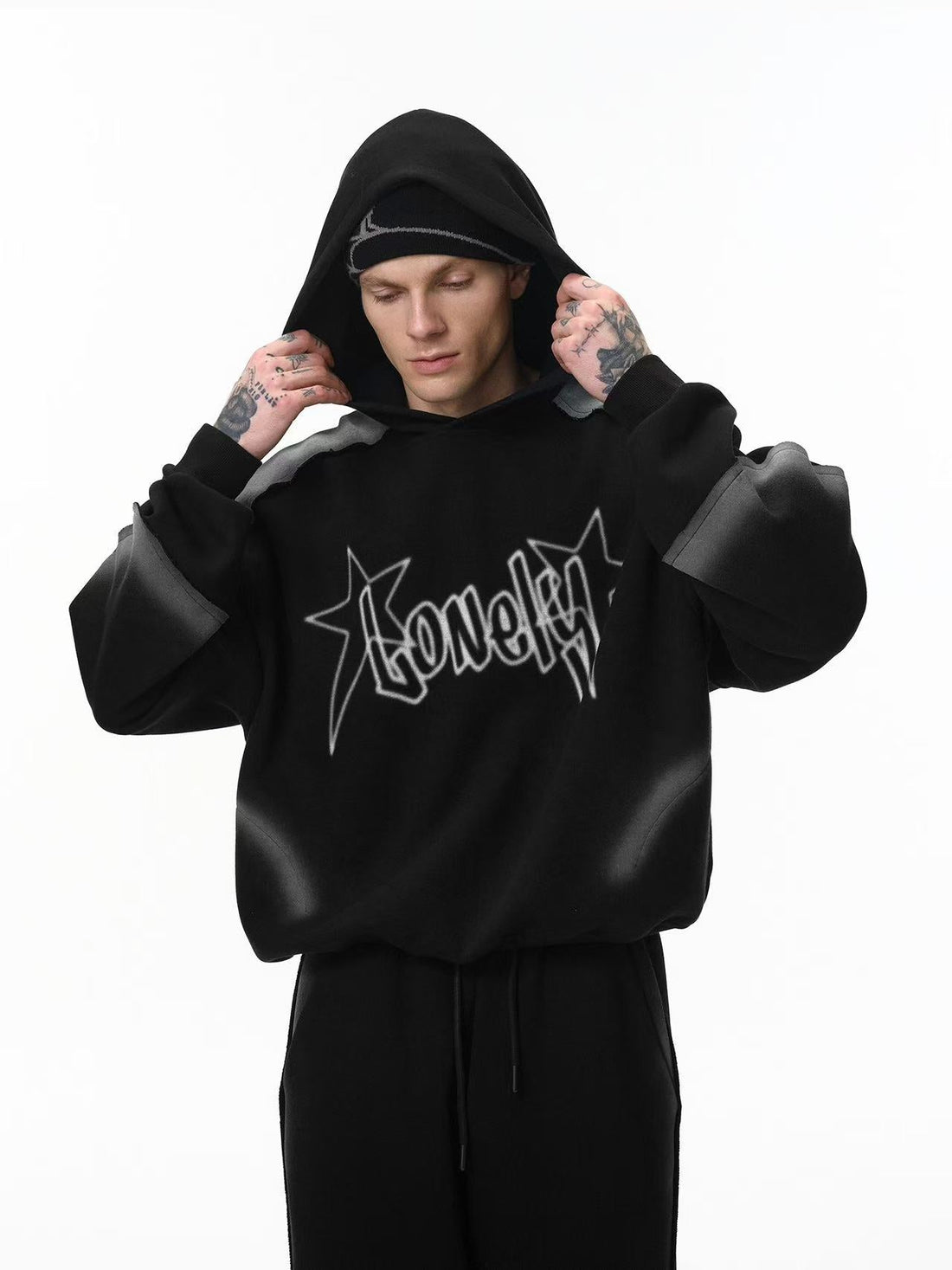 UrbanLaws Oversize Sprey Boya Baskılı Air Layer Hoodie