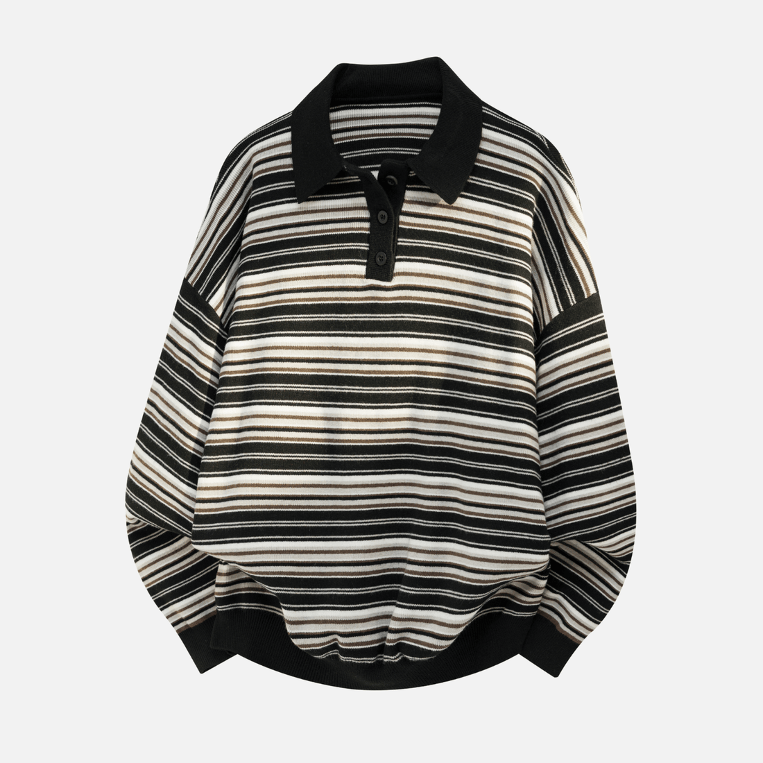UrbanLaws Retro Colorblock Çizgili Polo Yaka Kazak
