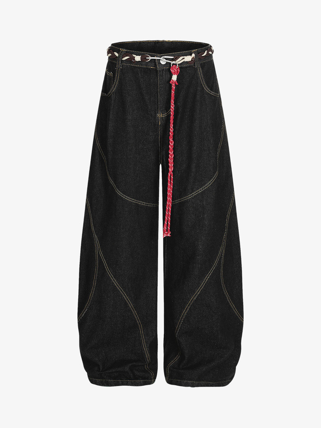 Retro Kemer Detaylı Patchwork Barrel Jean
