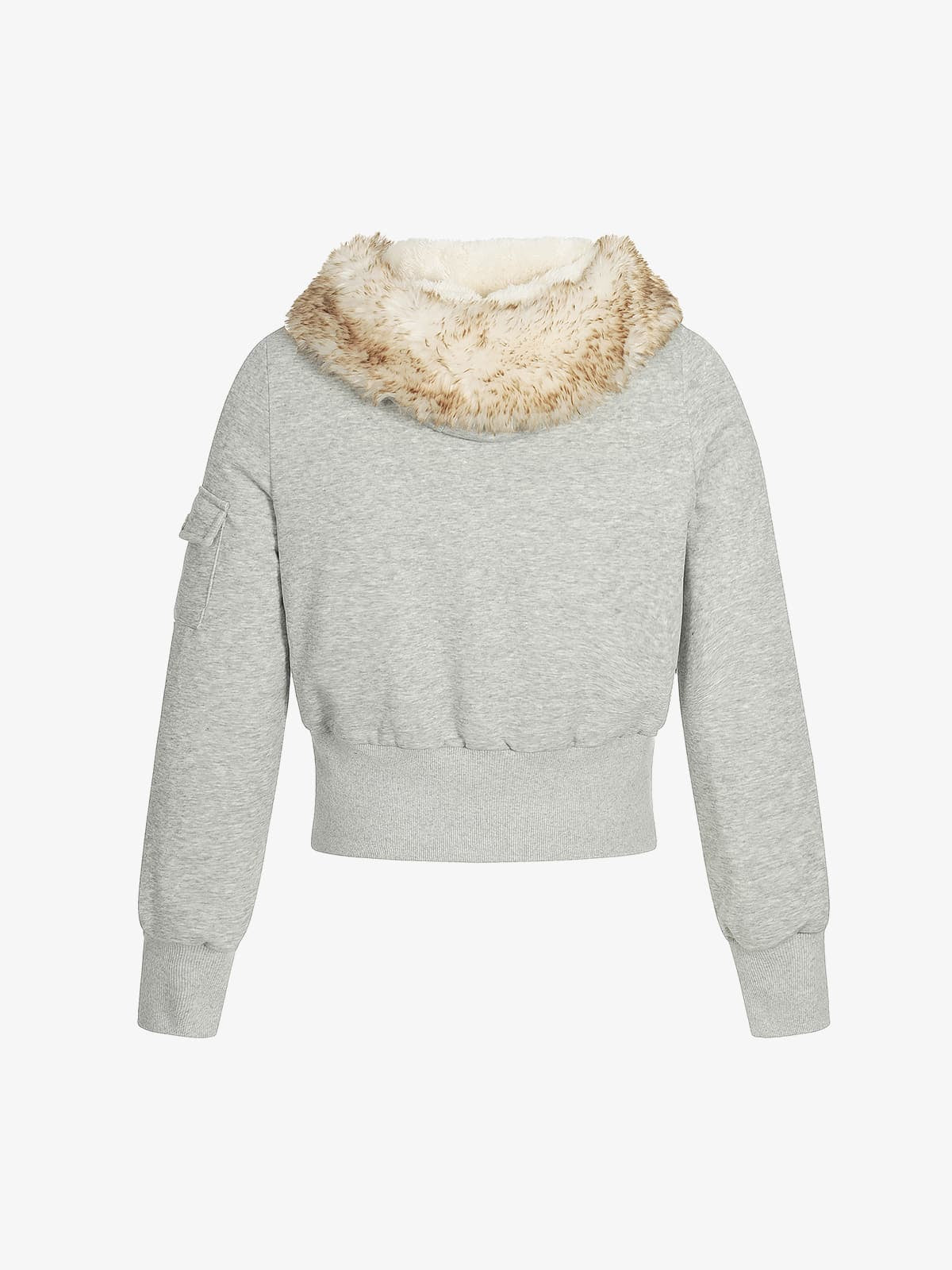 Retro Kürklü Yaka Fleece Hoodie | Fermuarlı