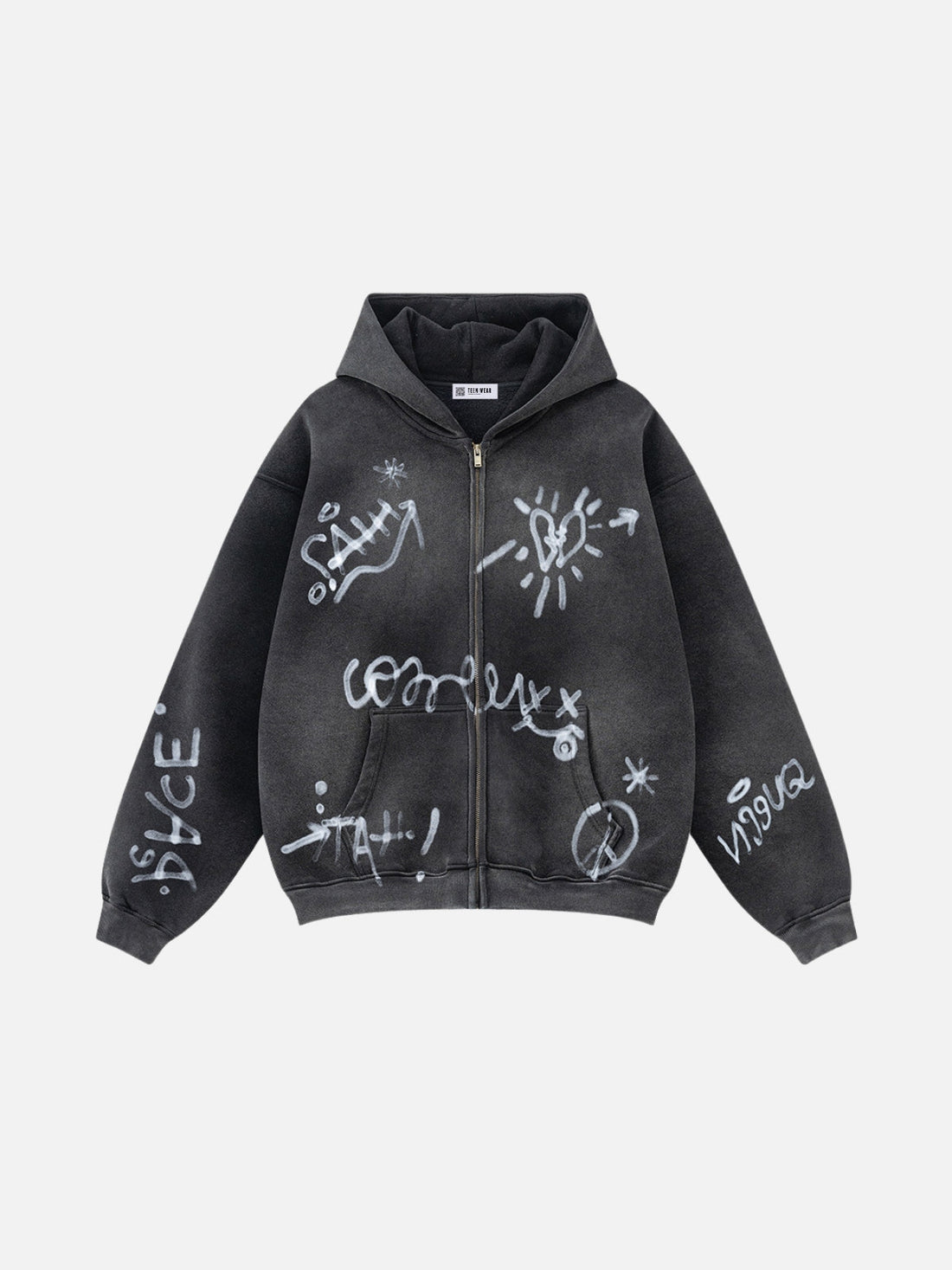 UrbanLaws Sokak Modası Print Zip-Up Oversize Hoodie