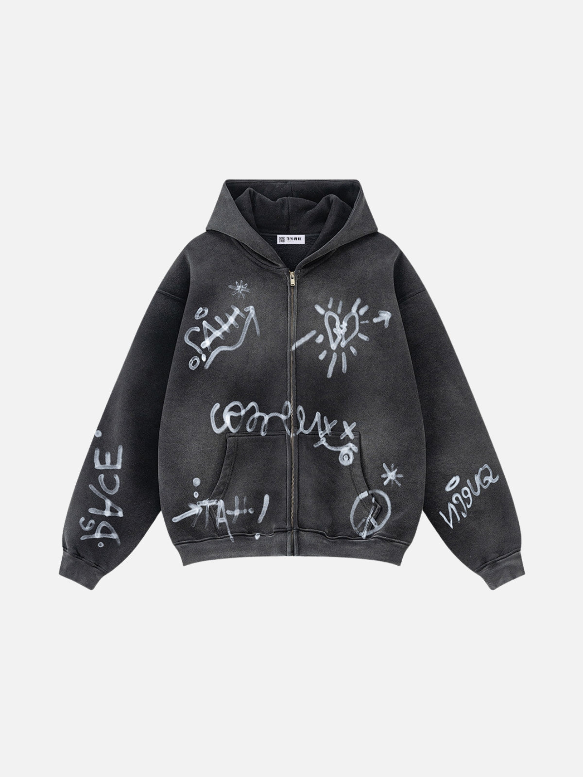UrbanLaws Sokak Modası Print Zip-Up Oversize Hoodie