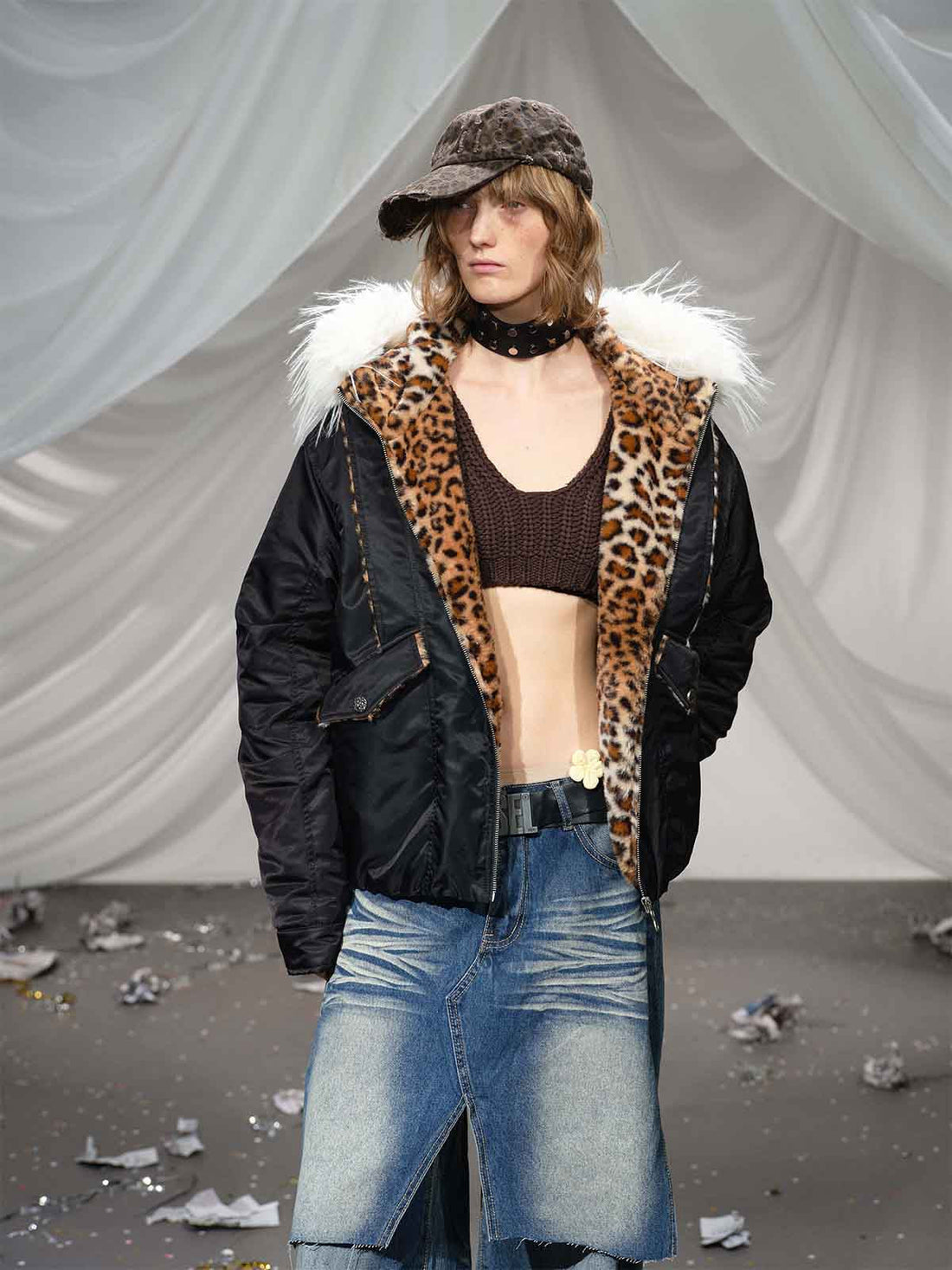 Retro Kürklü Yaka Bomber | Leopar İç Astar