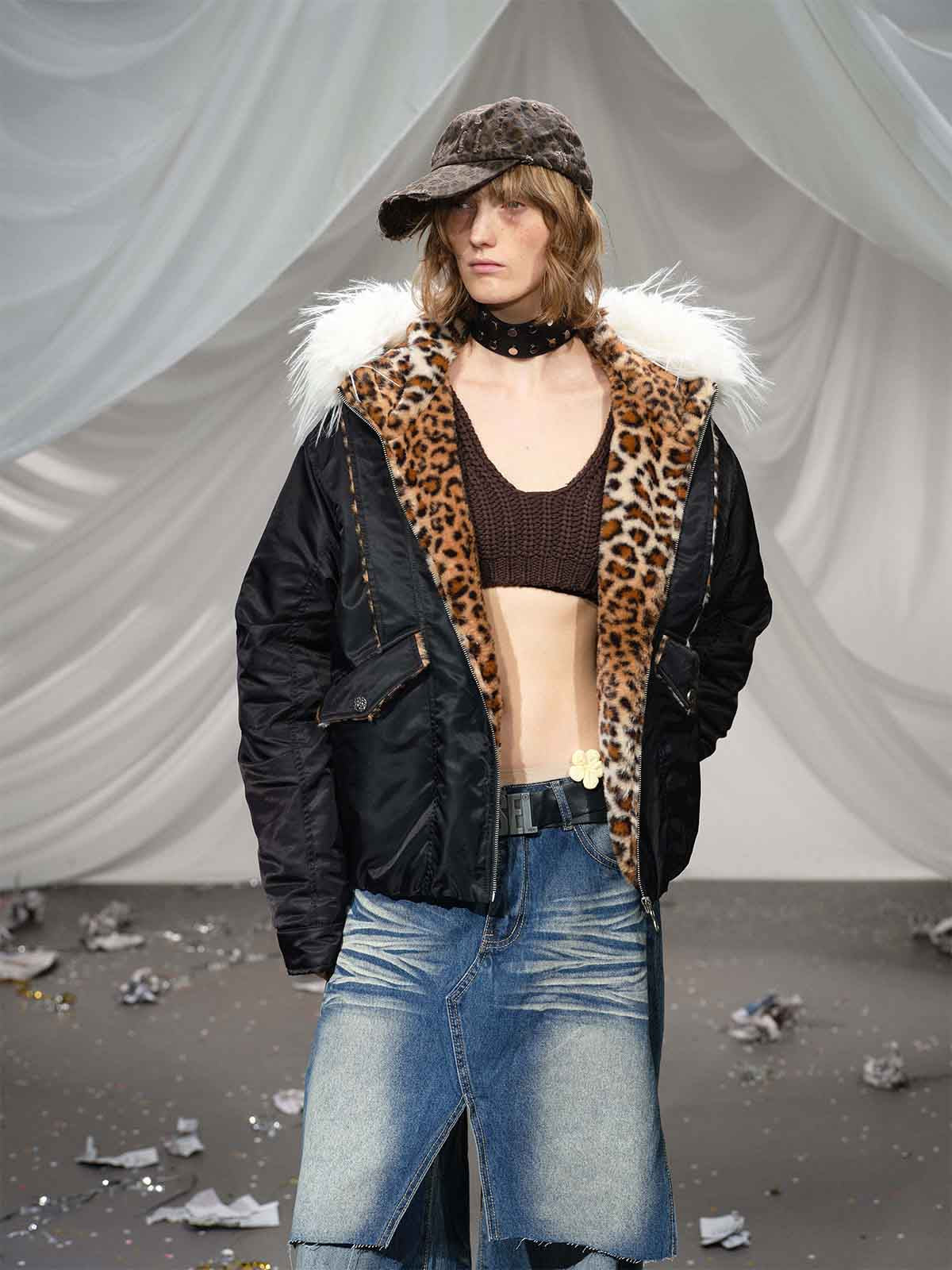 Retro Kürklü Yaka Bomber | Leopar İç Astar