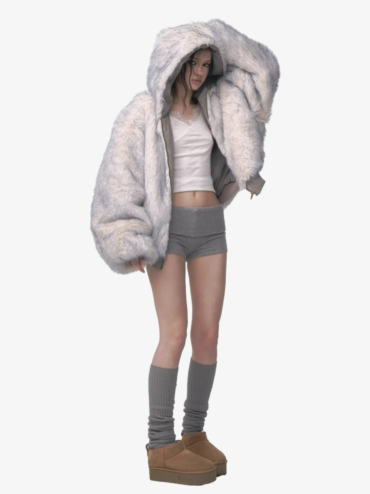 Oversize Çift Taraflı Peluş Hoodie Ceket