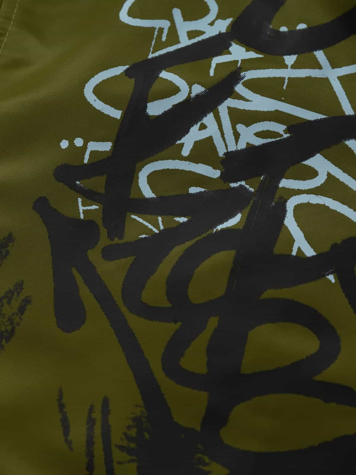 Graffiti Baskılı Pilot Ceketi | Kuzu Yakalı