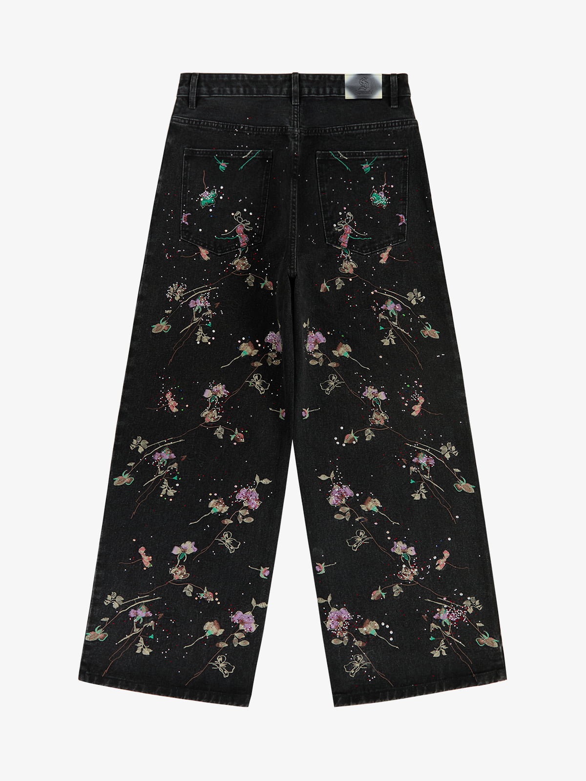 Vintage Düz Jean | Çiçek Nakışlı & Taşlı