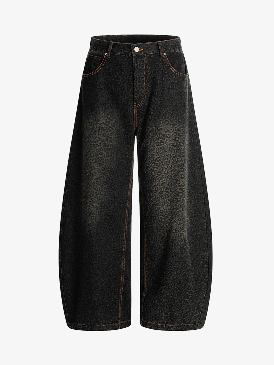 Denim Leopar Baskılı Barrel Jean