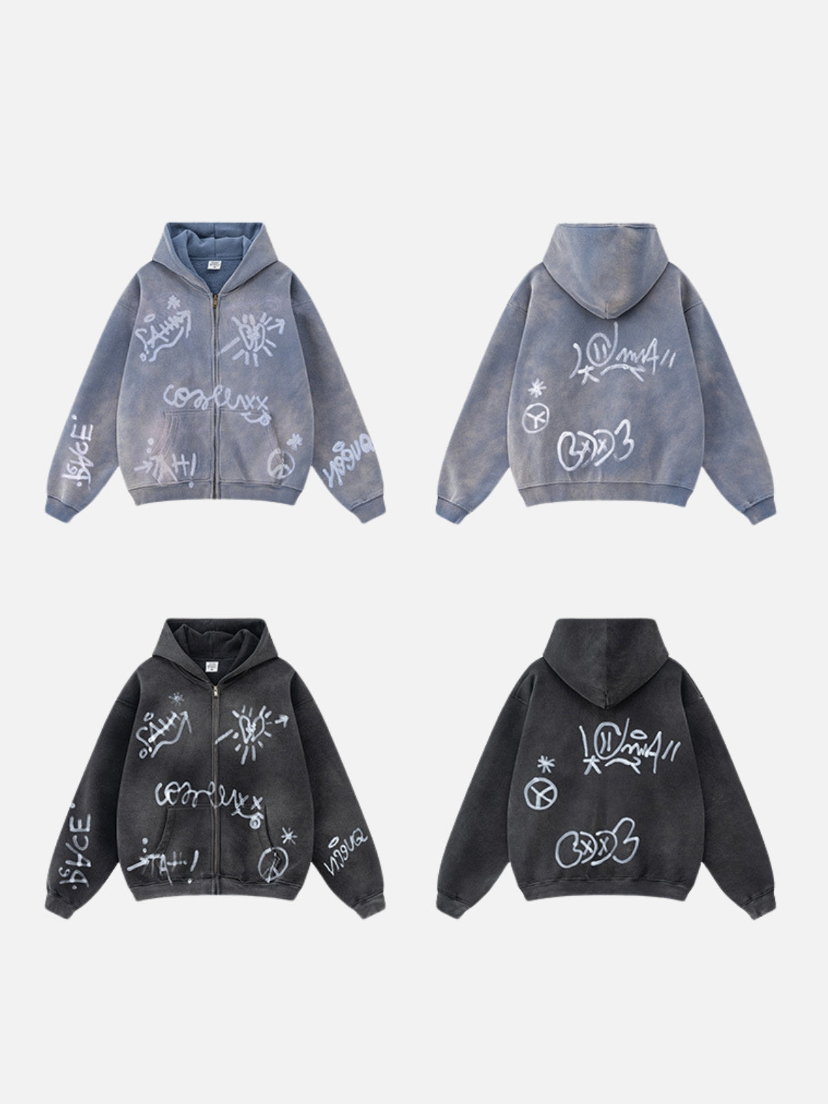 UrbanLaws Sokak Modası Print Zip-Up Oversize Hoodie