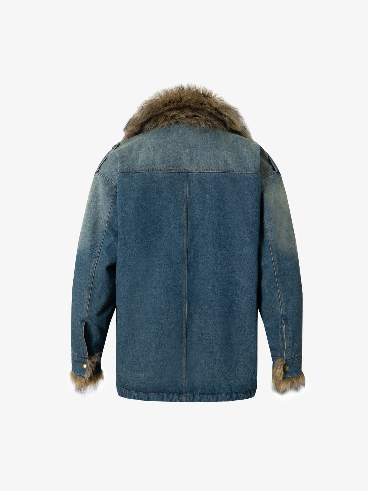 Retro Denim Ceket | Kürklü Patchwork & Yıkamalı