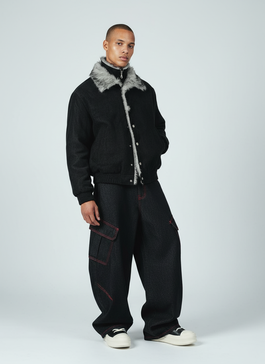 Retro Barrel Jean | Kırmızı Kontrast Dikiş