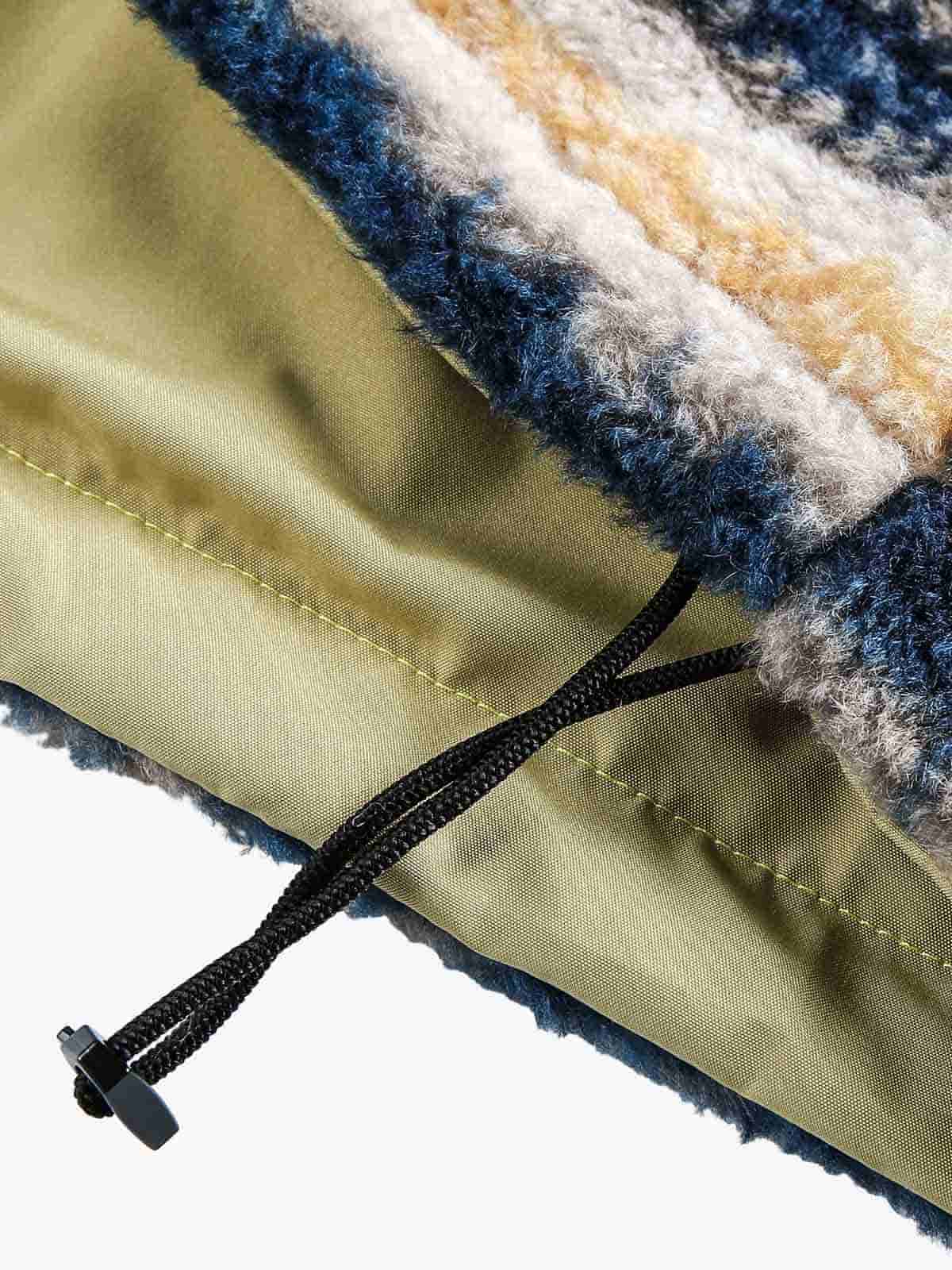 Çift Taraflı Retro Şeritli Suni Kürklü Yakalı Mont | Unisex Kışlık Shearling Ceket