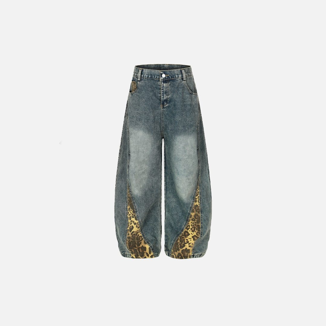 UrbanLaws Y2K Patchwork Leopar Desenli Bol Paça Jean