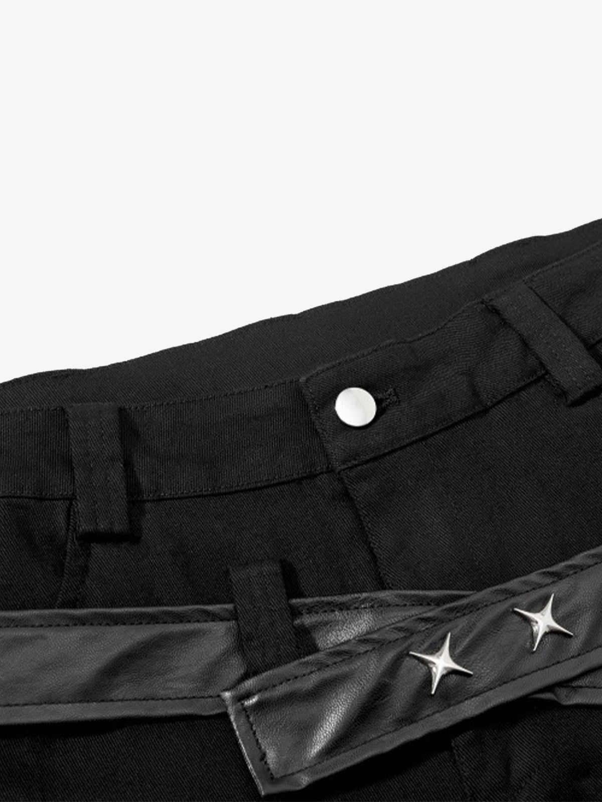 Vintage Flared Pantolon | PU Deri Pleated Patchwork