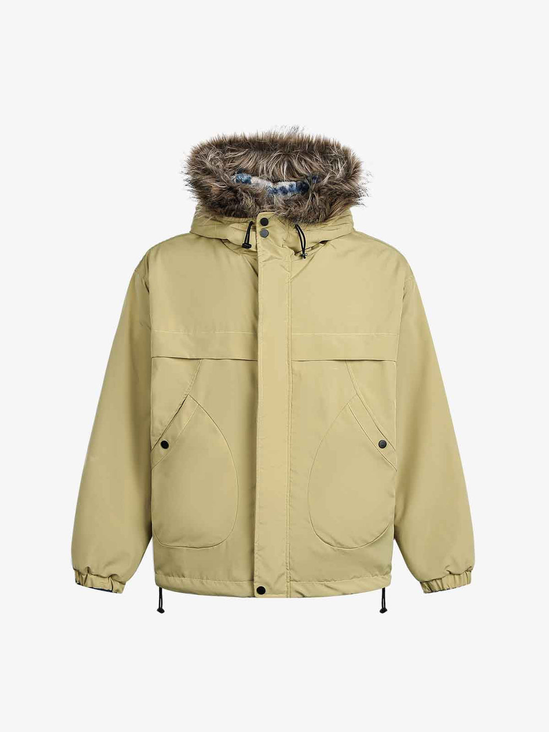 Çift Taraflı Retro Şeritli Suni Kürklü Yakalı Mont | Unisex Kışlık Shearling Ceket