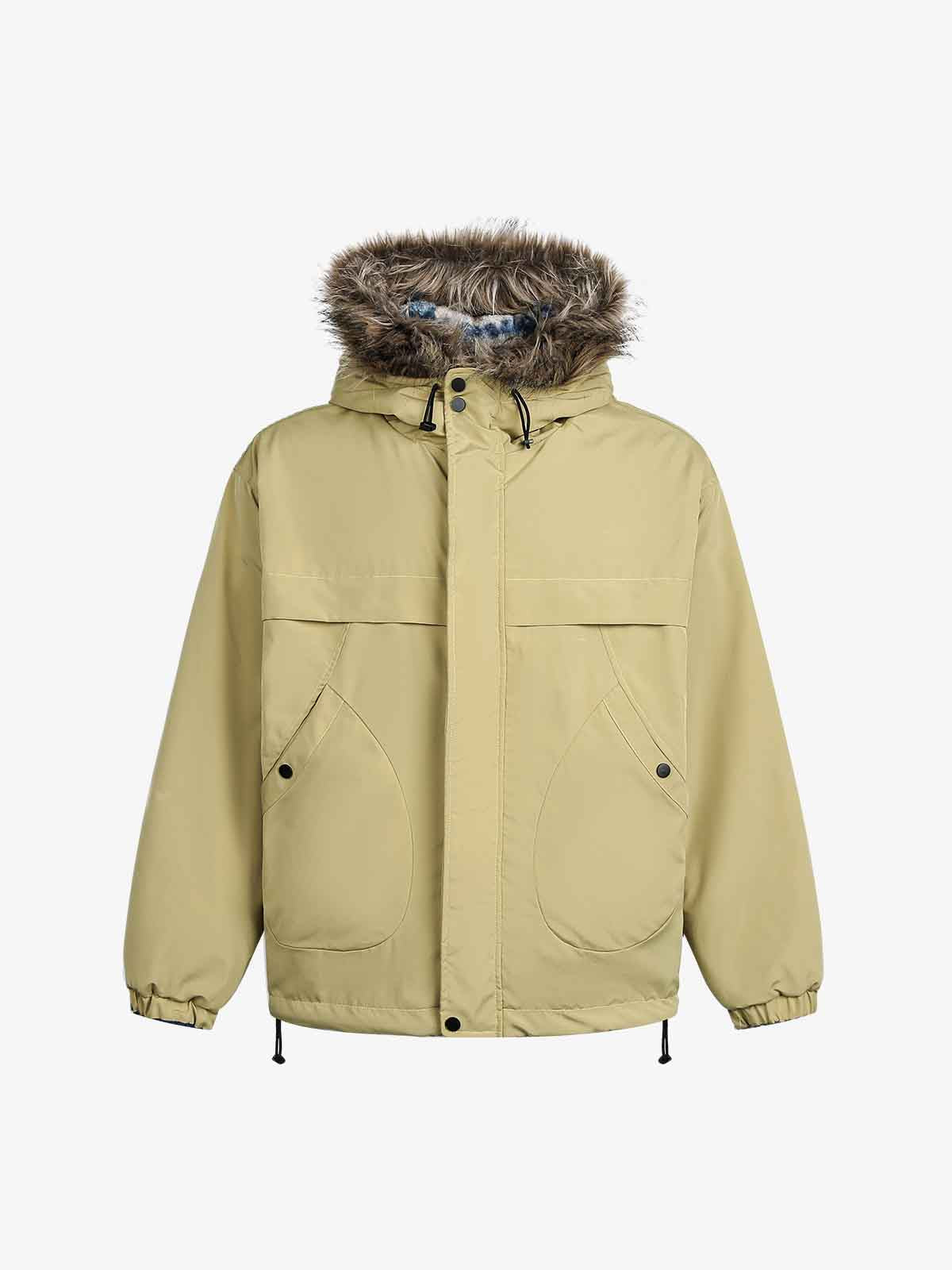 Çift Taraflı Retro Şeritli Suni Kürklü Yakalı Mont | Unisex Kışlık Shearling Ceket