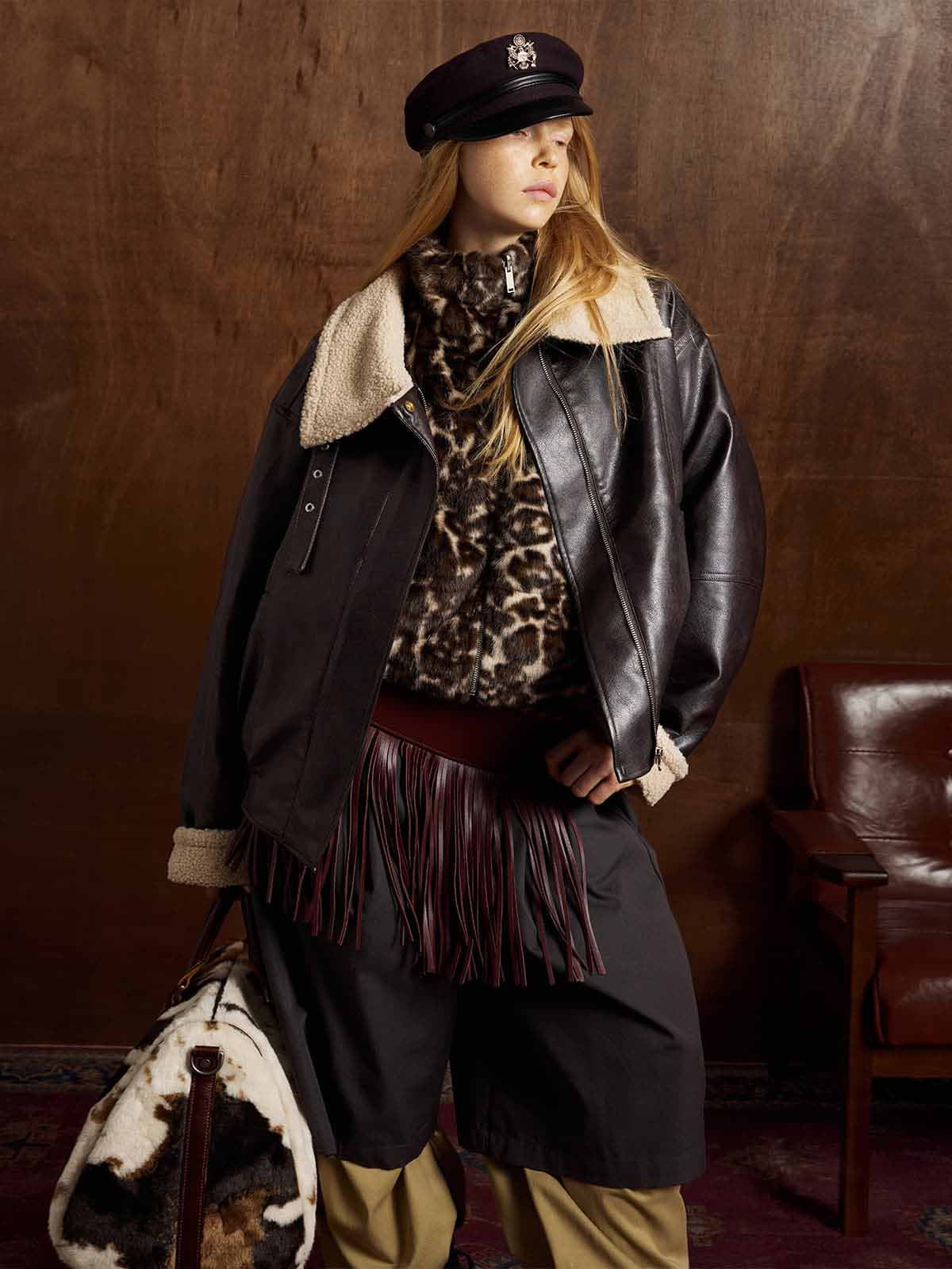 Vintage Deri Ceket | Shearling Yaka & Cropped