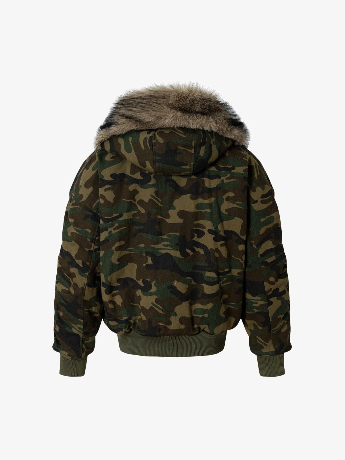 Vintage Kamuflaj Bomber | Kürklü Kapüşonlu