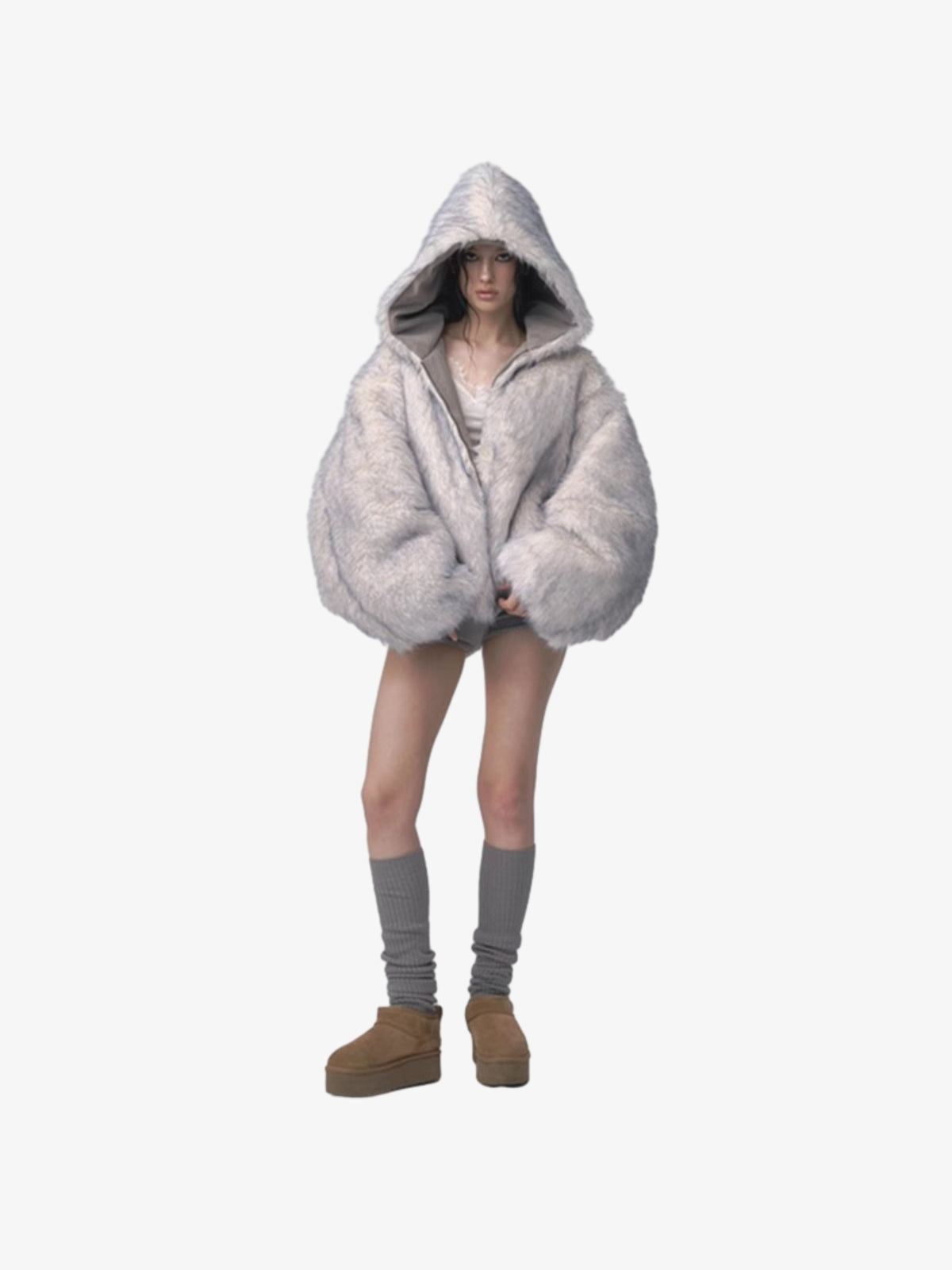 Oversize Çift Taraflı Peluş Hoodie Ceket