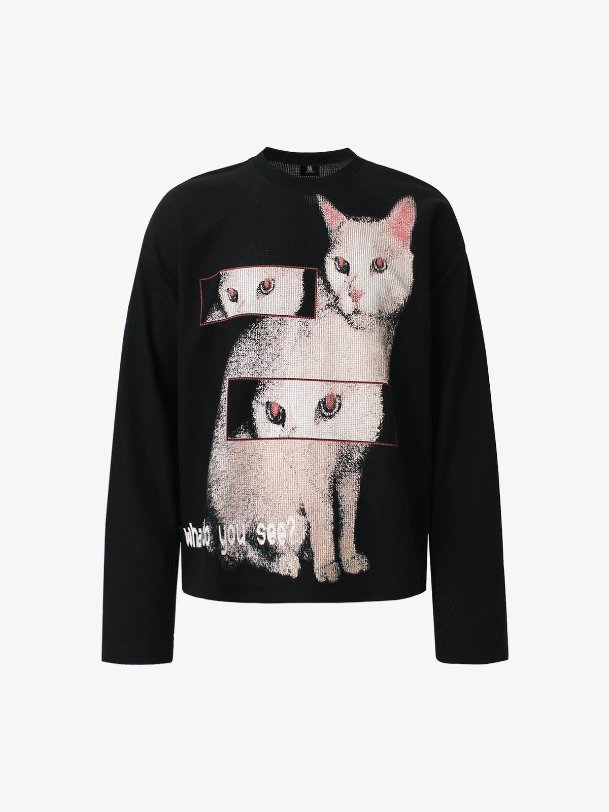 Kedi Baskılı Uzun Kollu Kazak