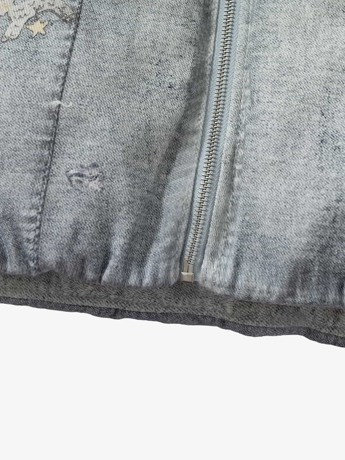 İllüzyon Denim Baskılı Ceket | Dik Yaka