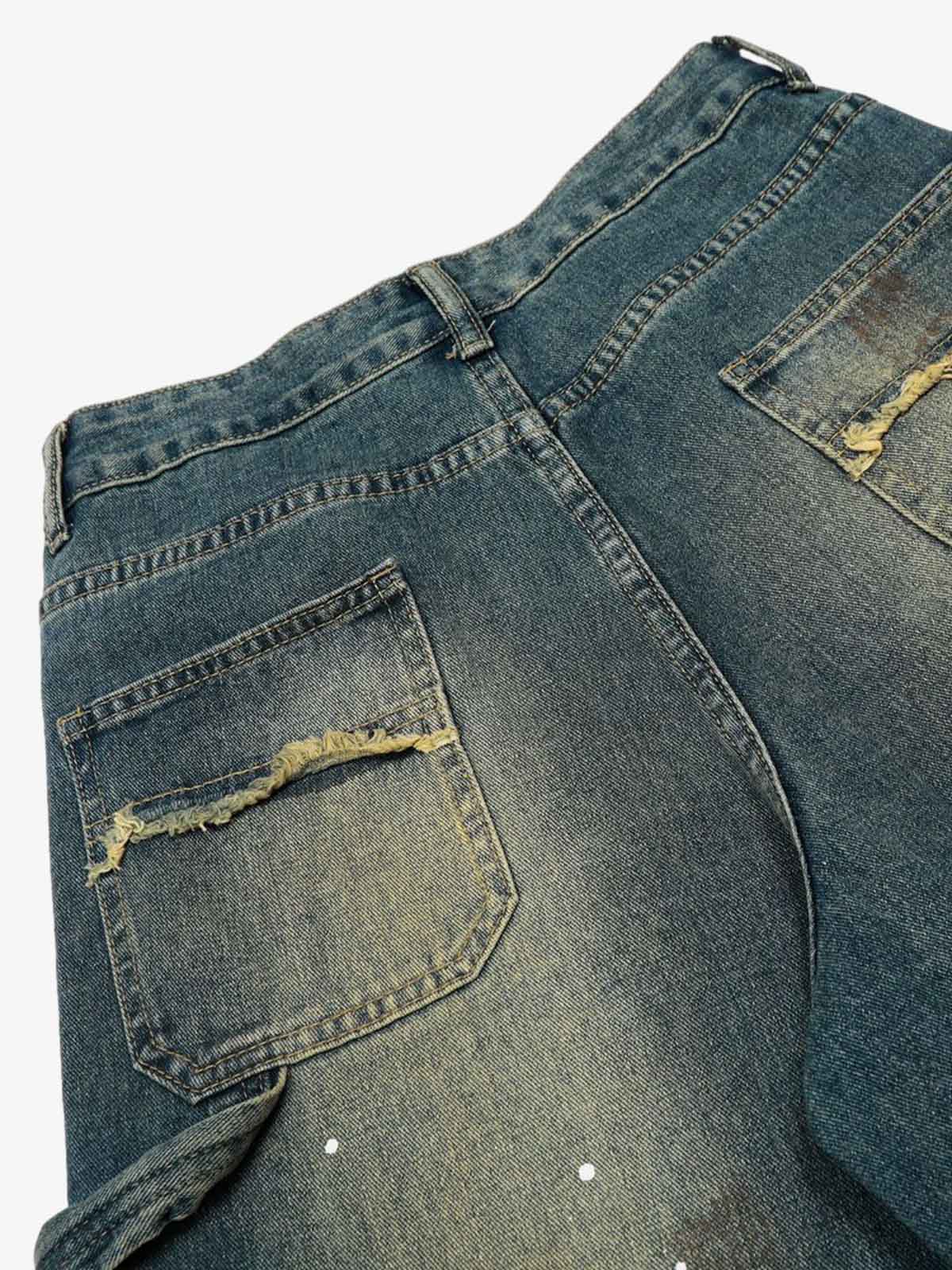 Vintage Inkjet Yıpratmalı Dirty Dye Yıkamalı Scimitar Jean