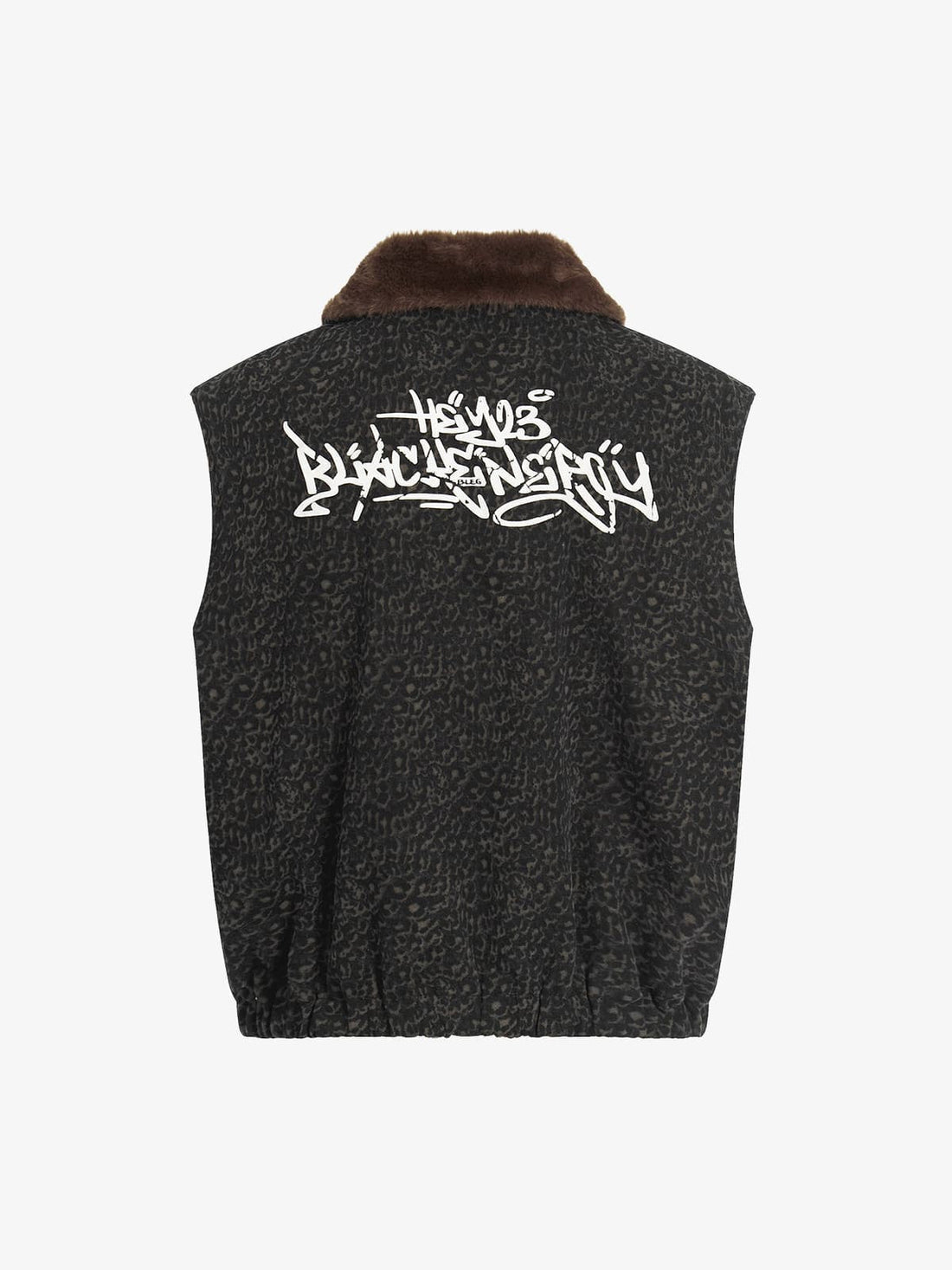 Vintage Leopar Baskılı Fleece Yelek | Kürklü Yaka