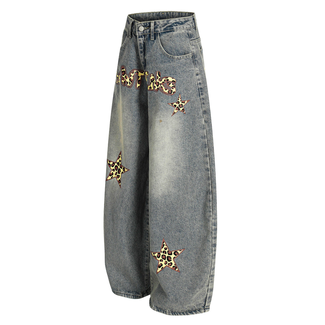Vintage Leopard Print Curved-Cut Jeans
