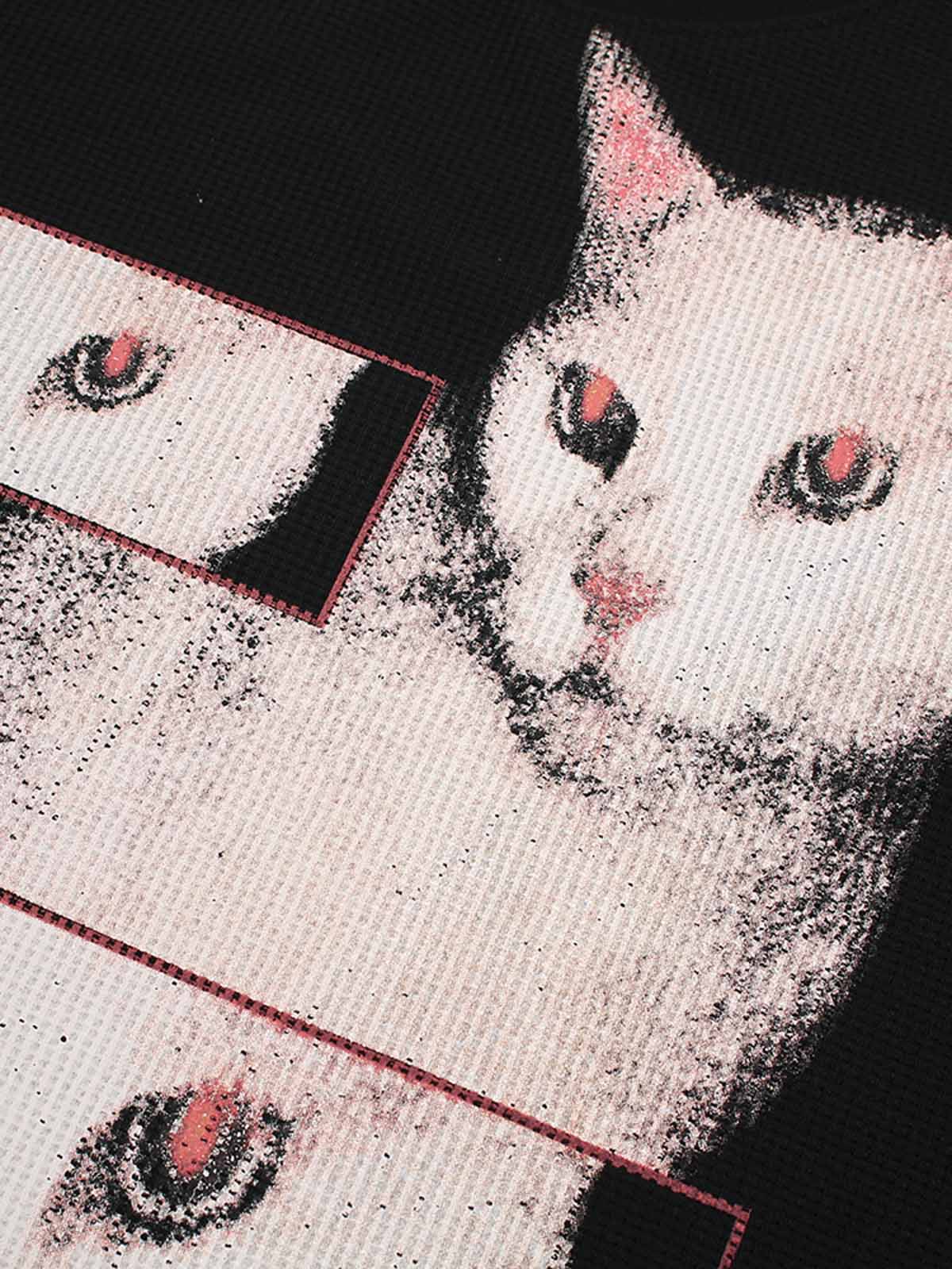 Kedi Baskılı Uzun Kollu Kazak